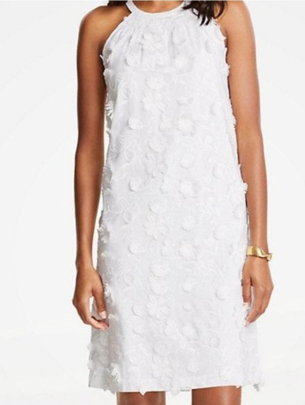 Ann Taylor Floral Embroidered Applique Halter Dress